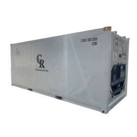 diagonal rear view of a 20ft event hire refrigerated shipping container