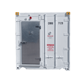 Upgraded Safety 20' Three Phase Refrigerated Container front personnel door front view