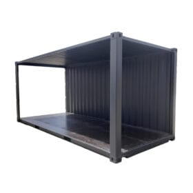 dry 20ft container with cut out walls diagonal rear view
