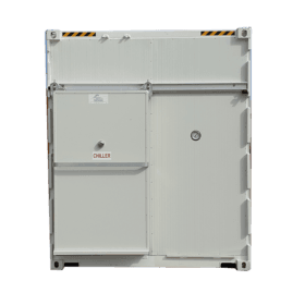 sliding door on frigerated shipping container front closed