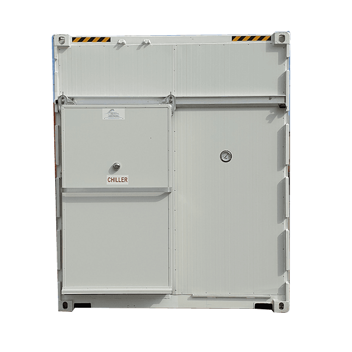 sliding door on frigerated shipping container front closed