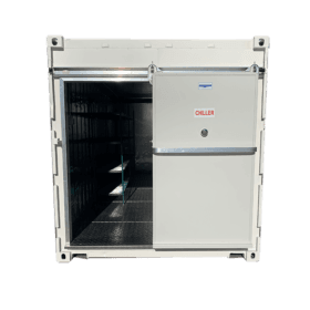sliding door on frigerated shipping container front open