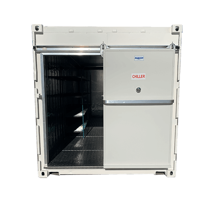 sliding door on frigerated shipping container front open