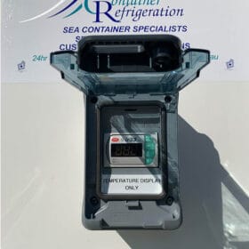 temperature digital display installed on shipping container closeup