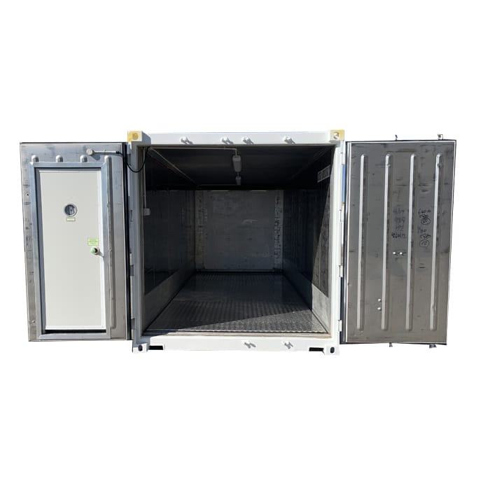 20ft refrigerated shipping container with personnel door install in the left hand side standard door double doors open