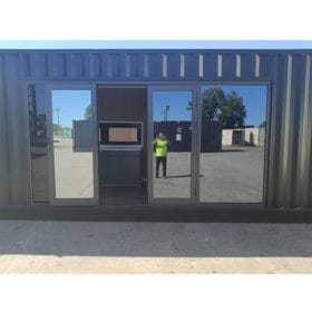 40ft HC Container Home Aus spec glass door close up