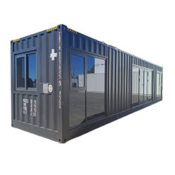diagonal front exterior of 40ft HC Container Home Aus Spec