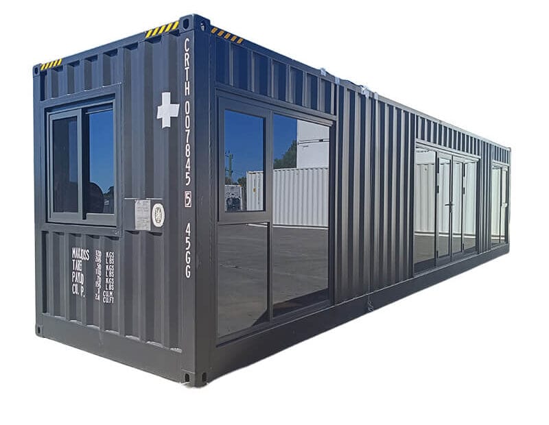 diagonal front exterior of 40ft HC Container Home Aus Spec